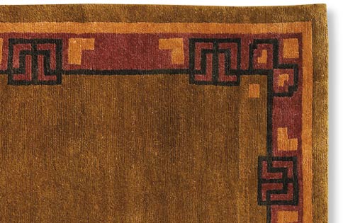 Bungalow Border Rug - Brown, hand knotted wool closeup 1