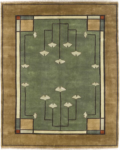 gingko arts and crafts rug in jade colorway