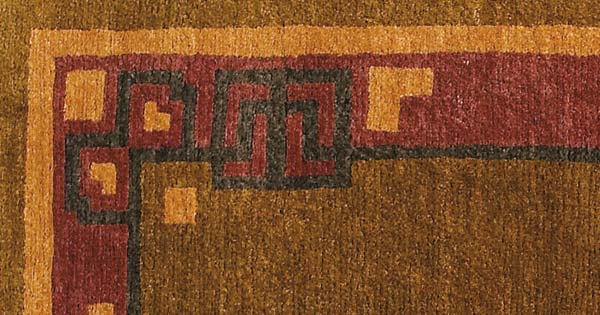 Bungalow Border Rug - Brown, hand knotted wool closeup 2